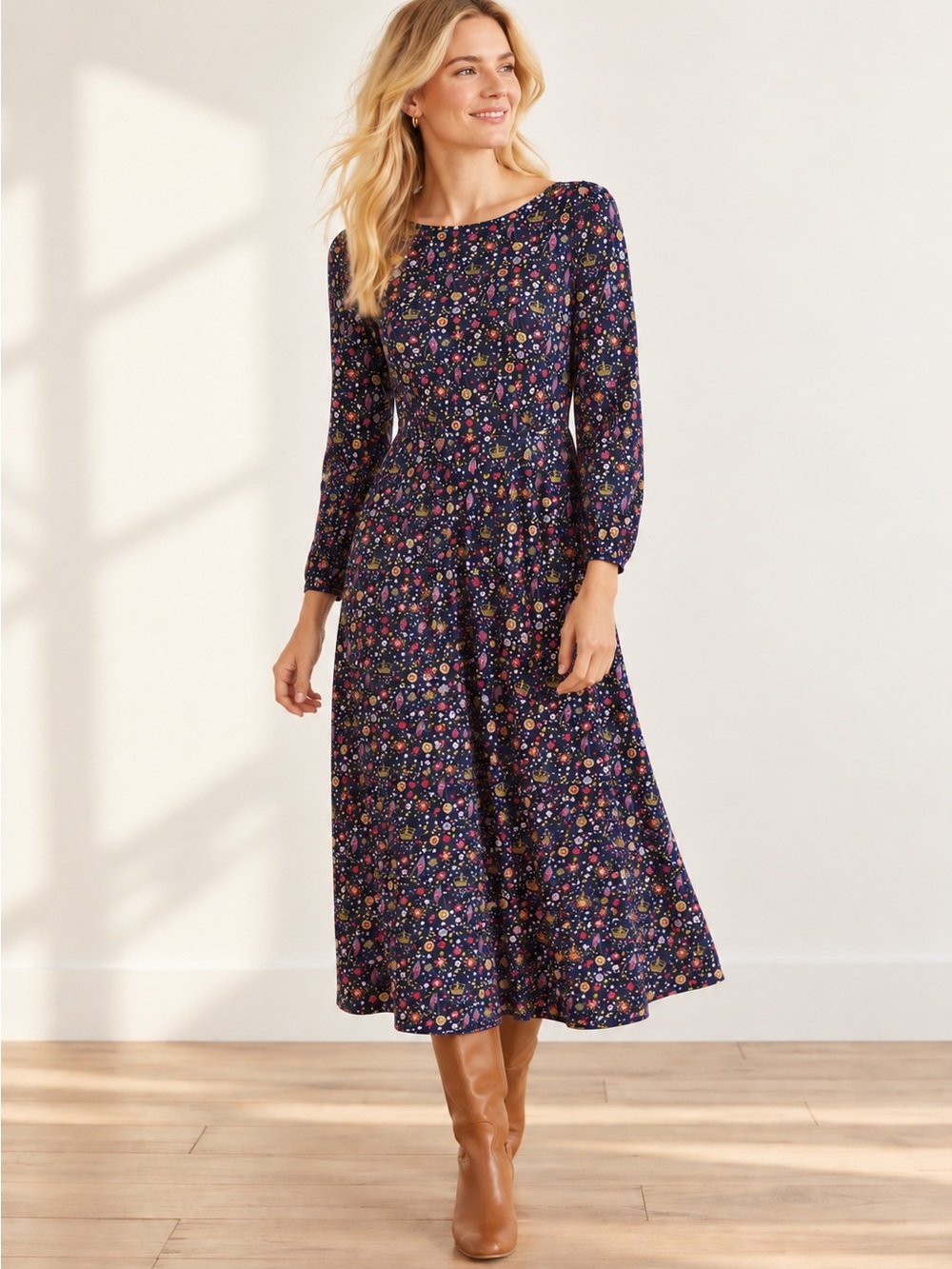 Boden | Sasha Jersey Crown Union Jack Dress | Navy 10P
